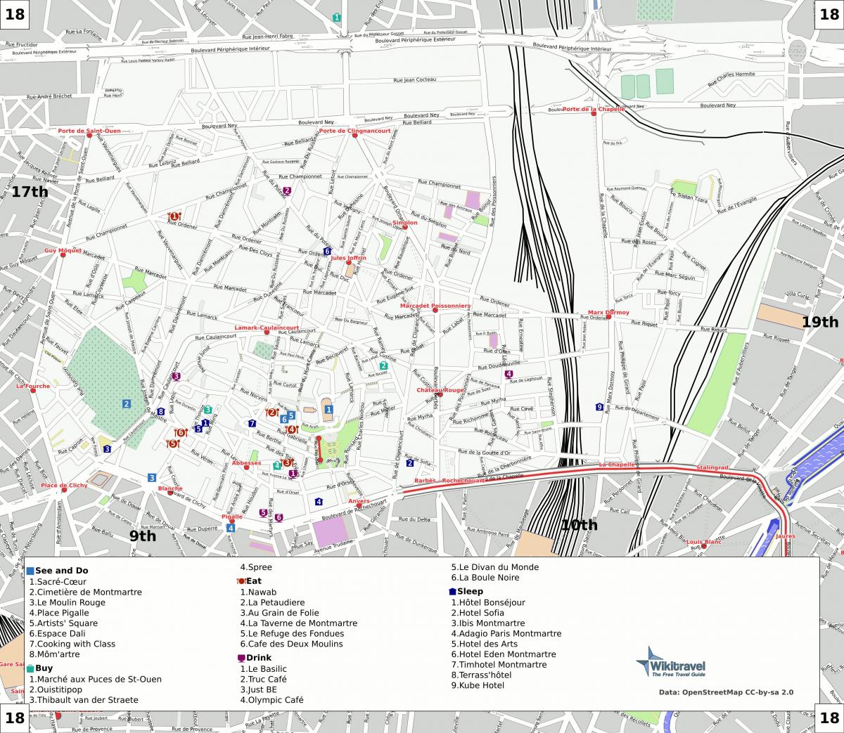 Carte 18ème arrondissement Paris