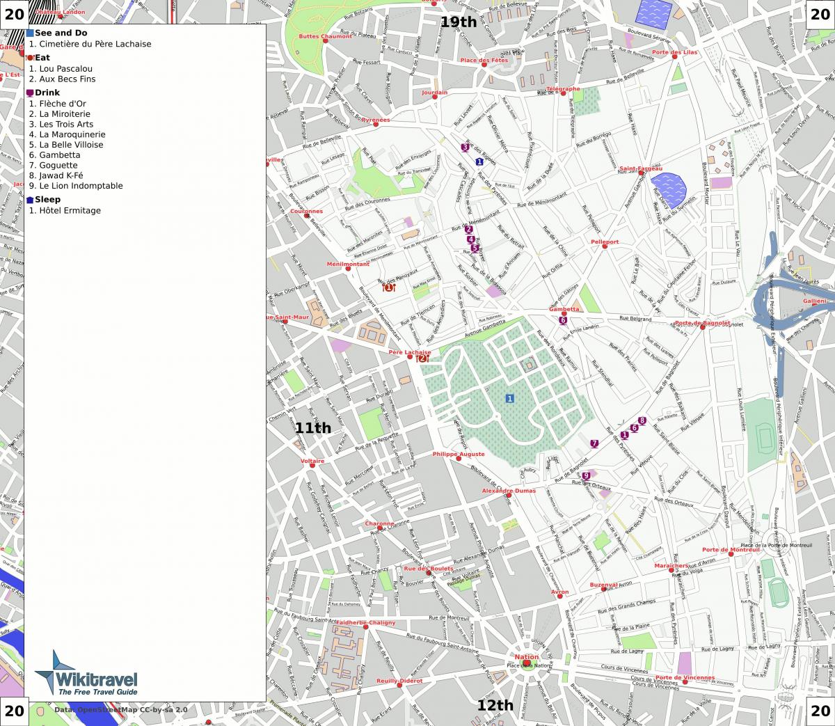 Carte 20ème arrondissement Paris