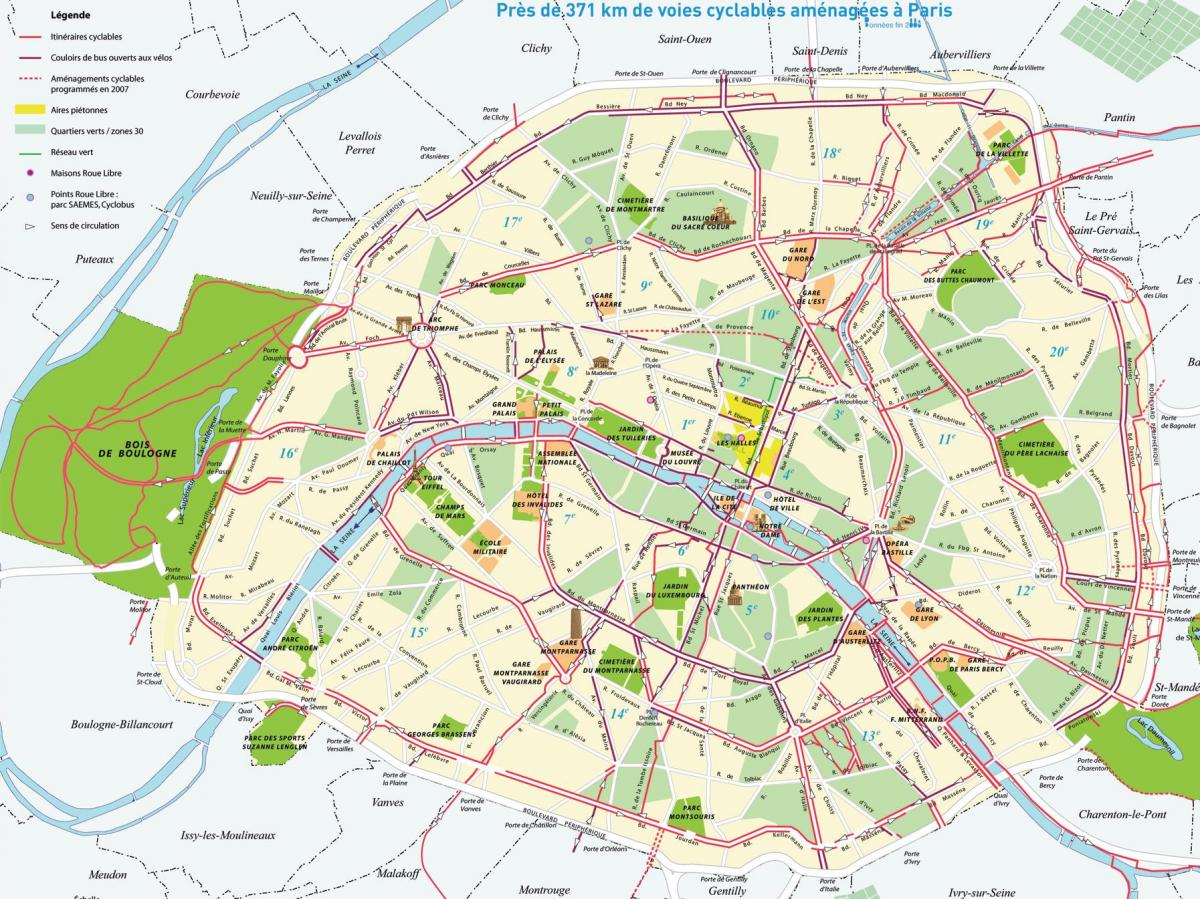 Carte pistes cyclables Paris