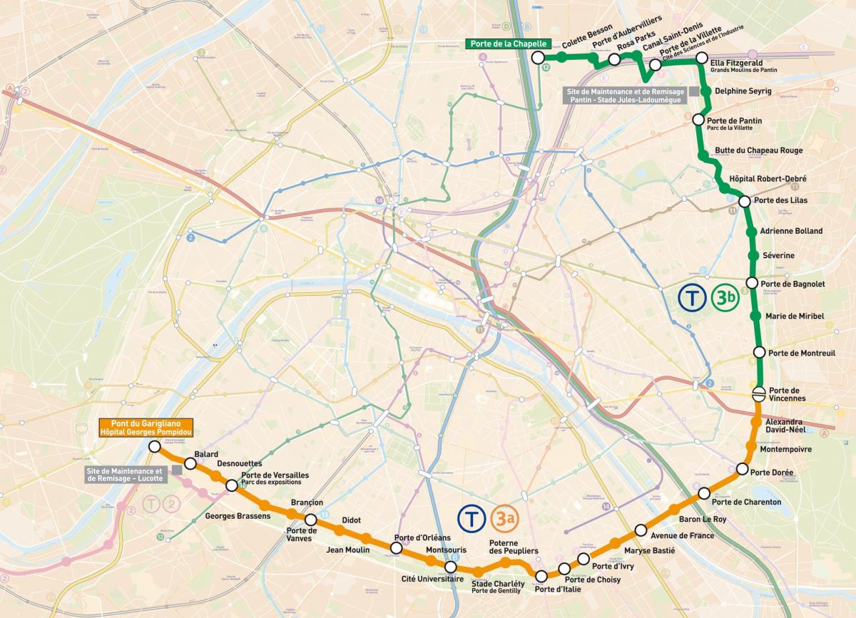 Carte tramways Paris