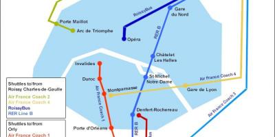 Carte des aéroports shuttle Paris